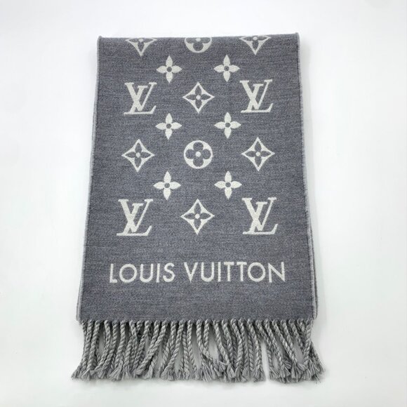 Louis Vuitton Grey Monogram Wool Fringe Scarf - Picture 1 of 9